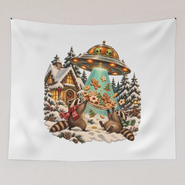 Item preview, The Great Cookie Heist - Funny UFO Christmas Raccoons designed and sold by Neurospicy Trolls.