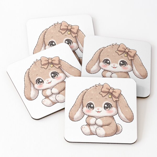 Item preview, Cute Light Brown Starry Bunny - Kawaii Mocha Rabbit with Beige Bow and Golden Star designed and sold by Kiralemon.