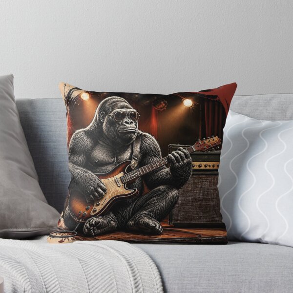 Item preview, Cool gorilla with electric guitar rocks the stage - musician retro illustration designed and sold by MarrysLifestyle.