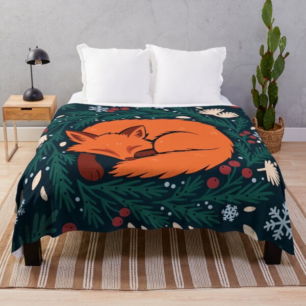 Item preview, Cozy Sleeping Fox in Winter Pine Folk Art designed and sold by gallleriaworld.