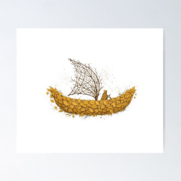 Item preview, Autumn Leaves Boat Autumnal Surreal Journey Illustration designed and sold by  One City Two Children Studio.