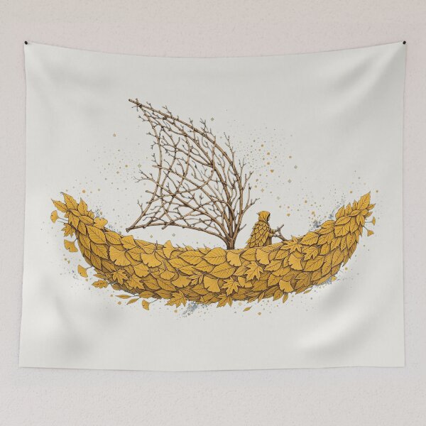 Item preview, Autumn Leaves Boat Autumnal Surreal Journey Illustration designed and sold by  One City Two Children Studio.