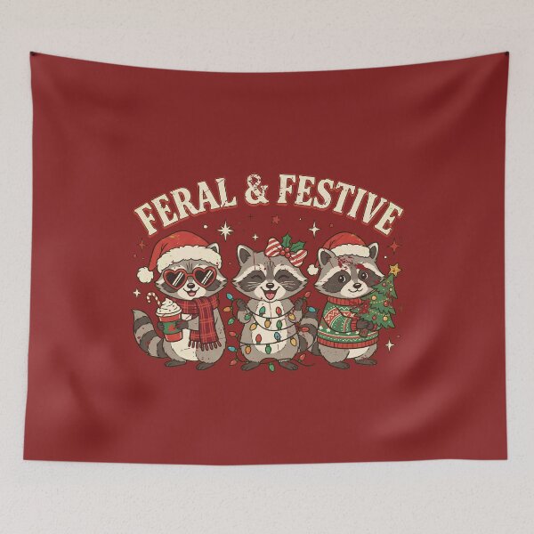 Item preview, eral and Festive – Funny Christmas Raccoons designed and sold by dudelinart.