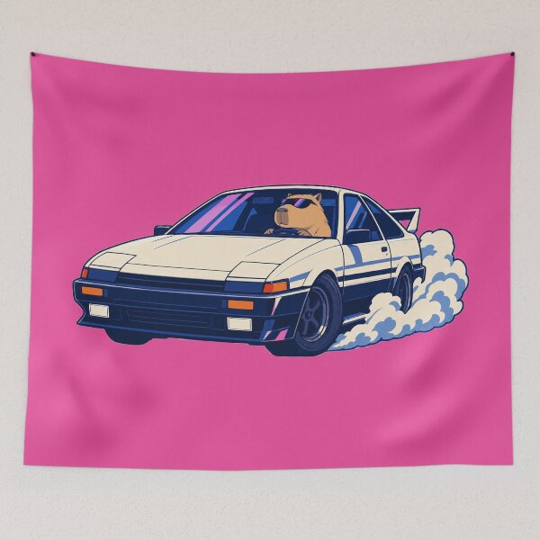 Item preview, Cool Capybara Drifting Sports Car Retro Synthwave Anime Design designed and sold by KungPowUnicorn.