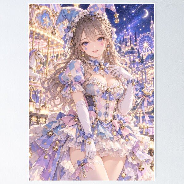 Item preview, Stardust Harlequin – Dreamy Pastel Carnival Anime Art designed and sold by SEIMEI2025.