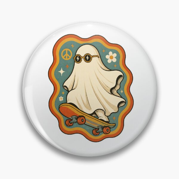 Item preview, Retro Skateboarding Ghost – Groovy 70s Skater Ghost with Sunglasses & Peace Sign designed and sold by Alchemy8House.