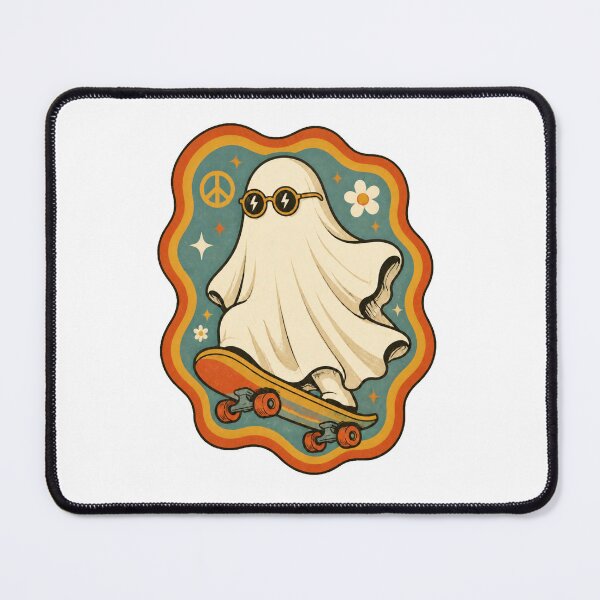 Item preview, Retro Skateboarding Ghost – Groovy 70s Skater Ghost with Sunglasses & Peace Sign designed and sold by Alchemy8House.