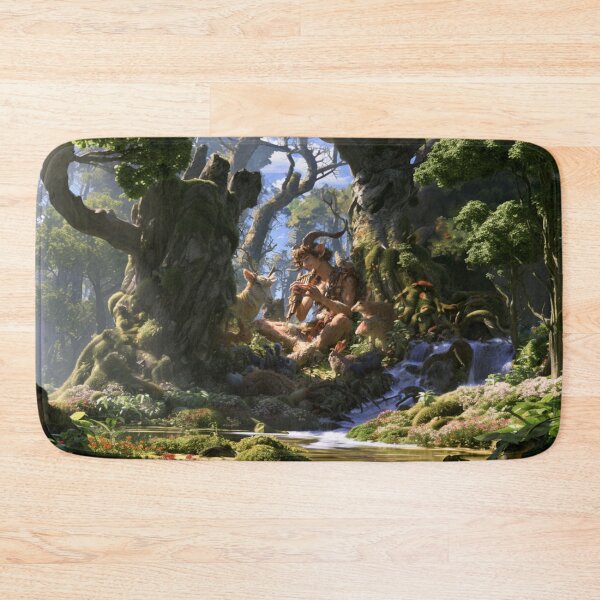 Item preview, A playful Satyr playing enchanted panpipes within sunlit woodland glades while woodland animals gather around, Fantasy & Mythological Creatures designed and sold by CDC40.
