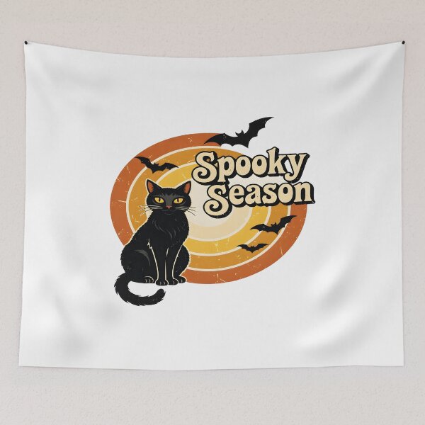 Item preview, Spooky Season Black Cat Retro Sunset Bats designed and sold by SoyLamderma.
