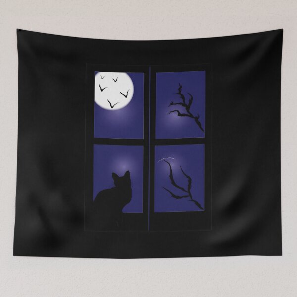 Item preview, Black Cat Moon Bats Window Night Art designed and sold by SoyLamderma.