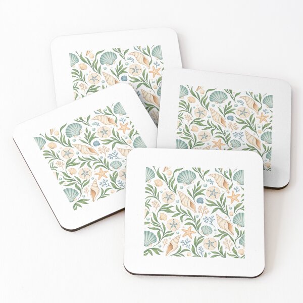 Item preview, Pastel Seashells Seaweed Pattern - Coastal Ocean Botanical designed and sold by VYBEHAUS.