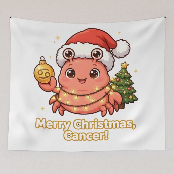 Item preview, Merry Christmas Cancer Zodiac Kawaii Crab designed and sold by Zodiac Celestial Art.