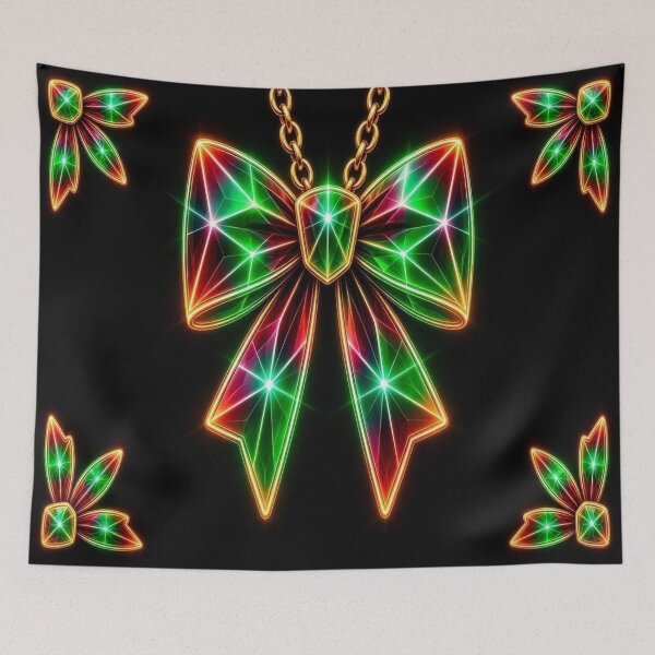 Item preview, Christmas Neon Crystal Bow Pendant - Futuristic Holly Jolly Ribbon designed and sold by Breezes-of-Ida.