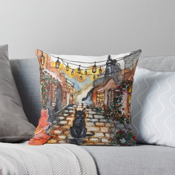 Item preview, Black Cat Village Road Halloween Watercolor designed and sold by DesseindImages.