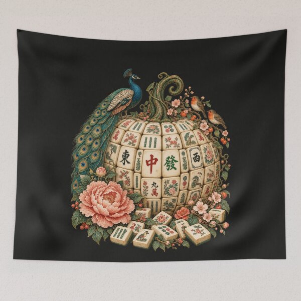 Item preview, Vintage Fall Mahjong Pumpkin Peacock Mahjong Lover Halloween designed and sold by AmiGraph.