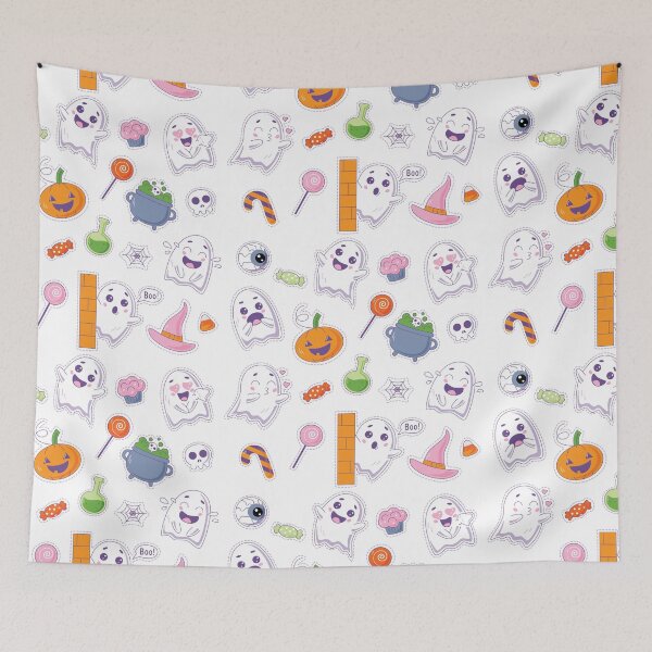Item preview, Kawaii Ghost Sticker Sheet - Cute Pastel Spooky Halloween Patch Pattern designed and sold by CrazySweets.