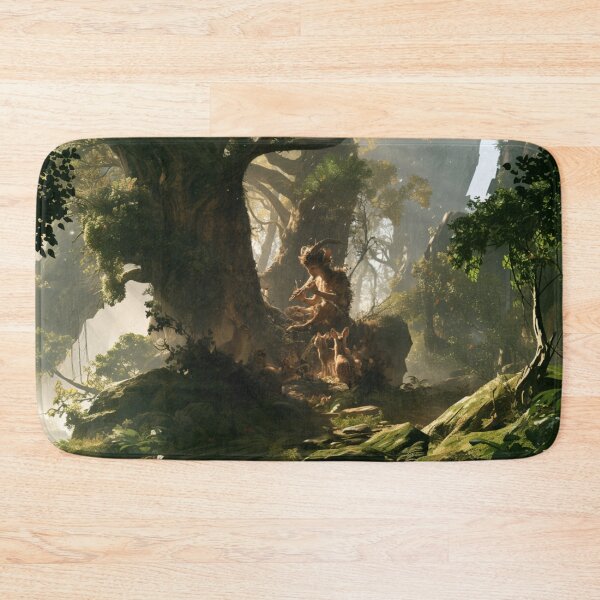 Item preview, A playful Satyr playing enchanted panpipes within sunlit woodland glades while woodland animals gather around, Fantasy & Mythological Creatures designed and sold by CDC40.