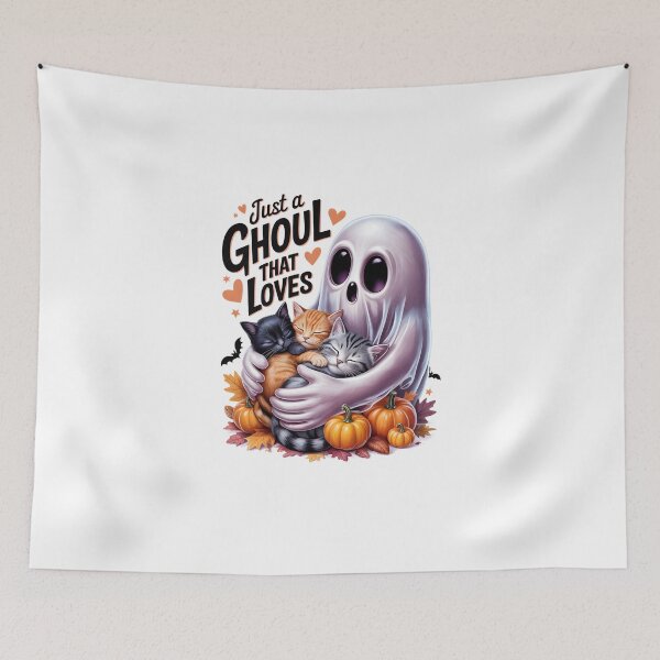 Item preview, Just A Ghoul That Loves Cats – Cute Ghost Hugging Kittens Art designed and sold by jkrphoto.