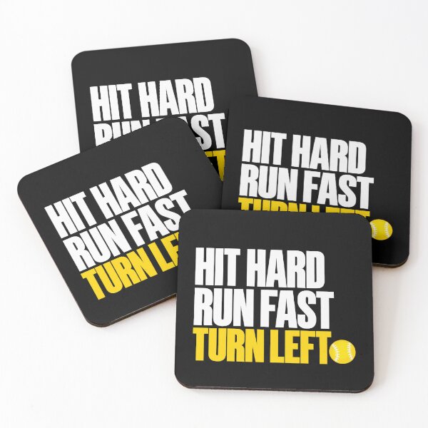 Item preview, Hit Hard Run Fast Turn Left Minimalist Softball Slogan Art designed and sold by lamiarte.