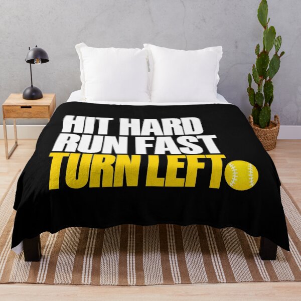 Item preview, Hit Hard Run Fast Turn Left Minimalist Softball Slogan Art designed and sold by lamiarte.