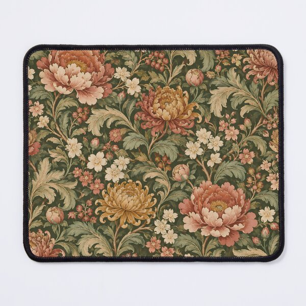 Item preview, Vintage Olive Green Peony Chrysanthemum Floral Pattern designed and sold by Apex Designs.