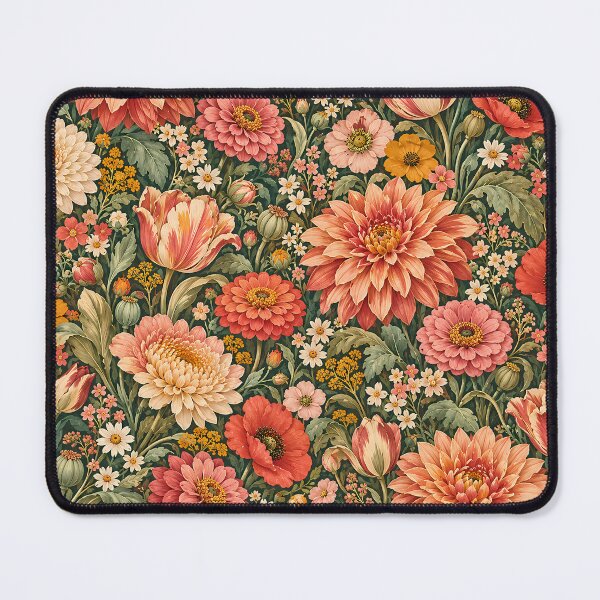 Item preview, Vintage Terracotta Dahlia Tulip and Poppy Floral Pattern designed and sold by Apex Designs.