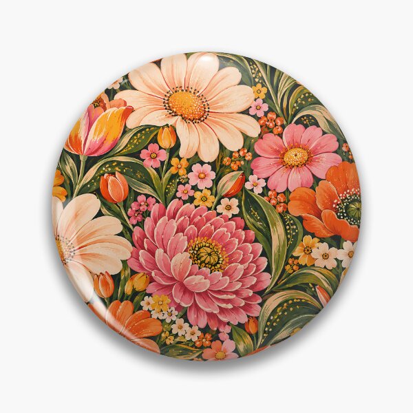 Item preview, Retro Orange Poppy and Pink Dahlia Pattern designed and sold by Apex Designs.