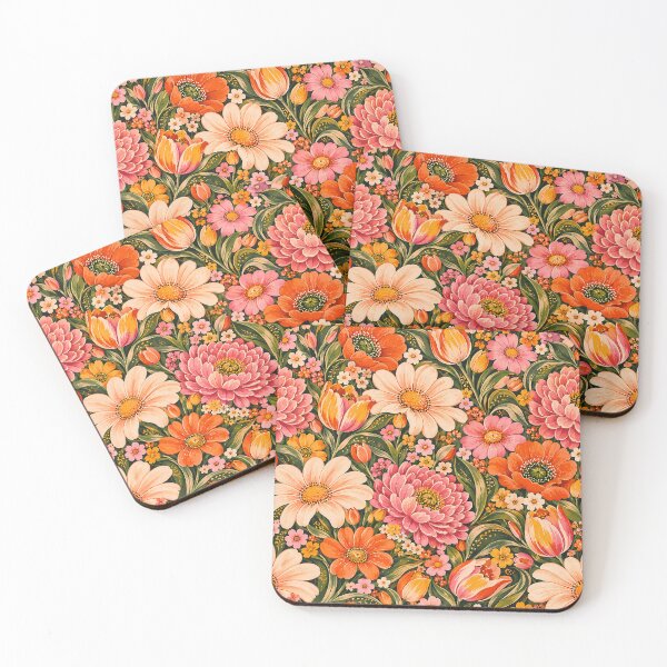 Item preview, Retro Orange Poppy and Pink Dahlia Pattern designed and sold by Apex Designs.