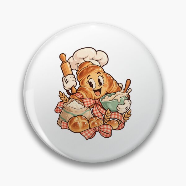 Item preview, Croissant Baker Gingham Bow Cartoon Art designed and sold by TeNovaStudio.