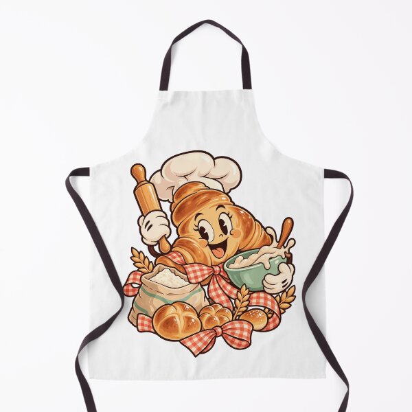 Item preview, Croissant Baker Gingham Bow Cartoon Art designed and sold by TeNovaStudio.