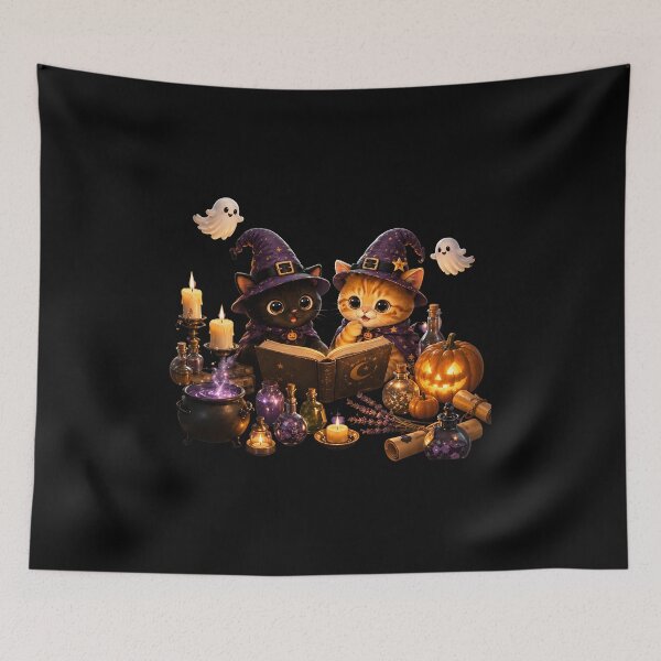 Item preview, Cute Witch Cats Reading Magic Spell Book Halloween Art designed and sold by SoyLamderma.
