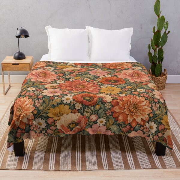 Item preview, Vintage Terracotta Dahlia and Poppy Floral Pattern designed and sold by Apex Designs.