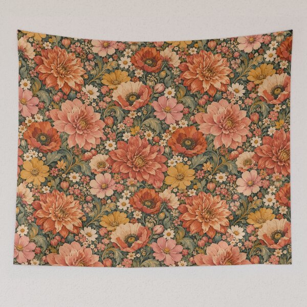 Item preview, Vintage Terracotta Dahlia and Poppy Floral Pattern designed and sold by Apex Designs.