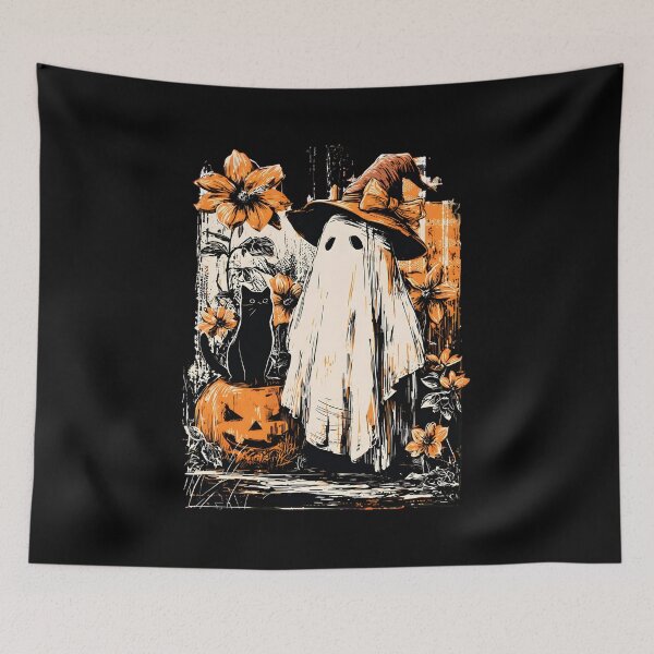 Item preview, Ghost Witch Hat Cat Pumpkin Floral Halloween Art designed and sold by SoyLamderma.