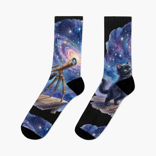 Item preview, Cute Black Cat Telescope Astronomy Galaxy Watercolor designed and sold by bvdesignart.