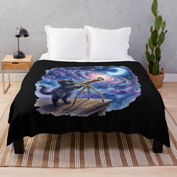 Item preview, Cute Black Cat Telescope Astronomy Galaxy Watercolor designed and sold by bvdesignart.