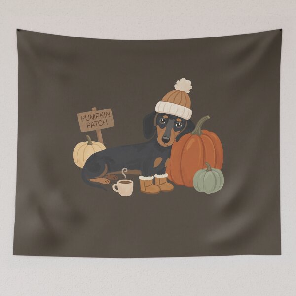 Item preview, Cozy Dachshund Pumpkin Patch Days and Coffee Breaks designed and sold by FreshVibe Prints.