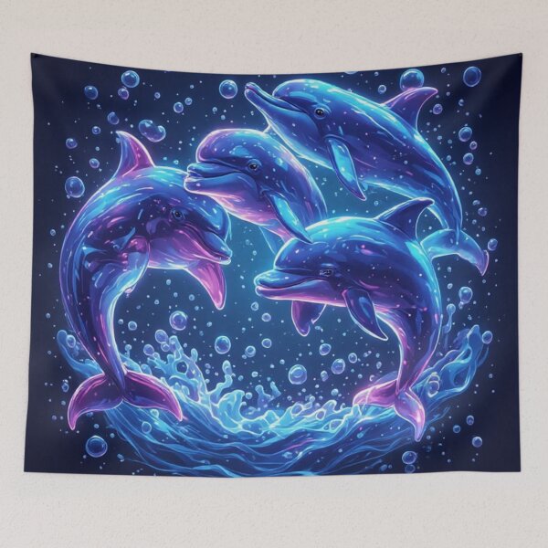 Item preview, Glowing Blue Dolphins Magical Ocean Fantasy Animal Art designed and sold by FusionCipher.