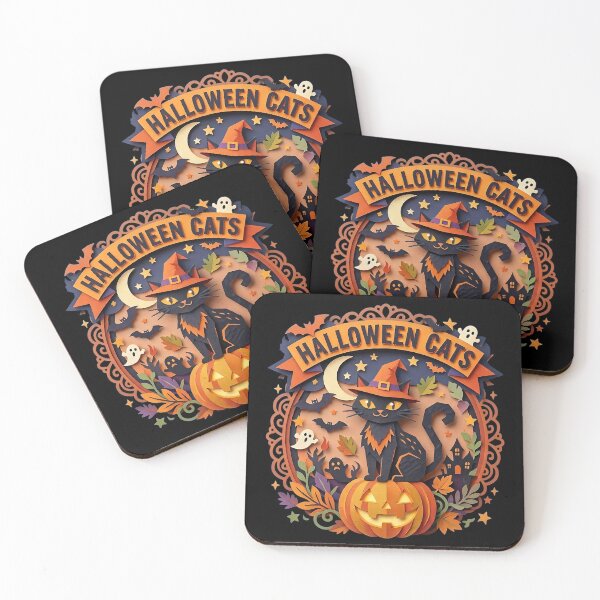 Item preview, Halloween Cats Emblem: Papercraft Witch Cat on Pumpkin & Haunted Castle designed and sold by CuteKats.