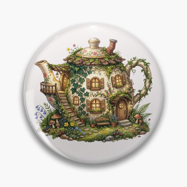 Item preview, Whimsical Fairy Teapot House Cottage Core Garden designed and sold by bvdesignart.