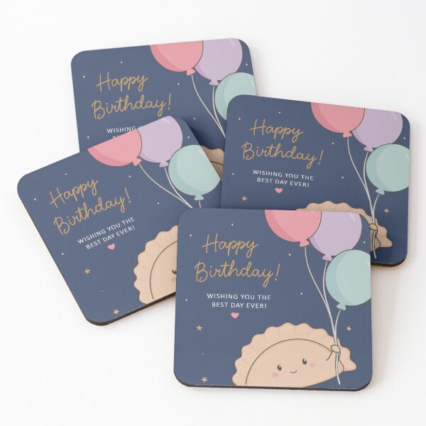 Item preview, Cute Happy Birthday dumpling Polish pierogi holding a bunch of balloons designed and sold by littlebluefawn.