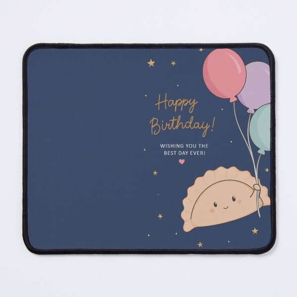 Item preview, Cute Happy Birthday dumpling Polish pierogi holding a bunch of balloons designed and sold by littlebluefawn.