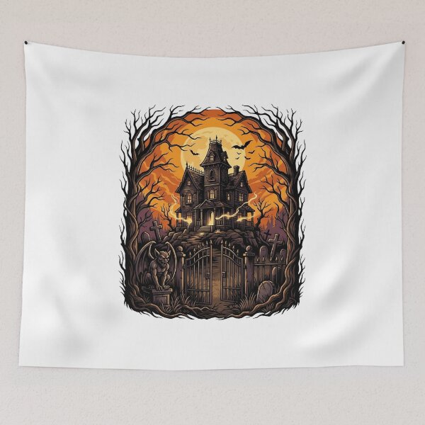Item preview, Haunted Mansion Gargoyle Cemetery Full Moon Halloween Art designed and sold by ArtLabCreations.