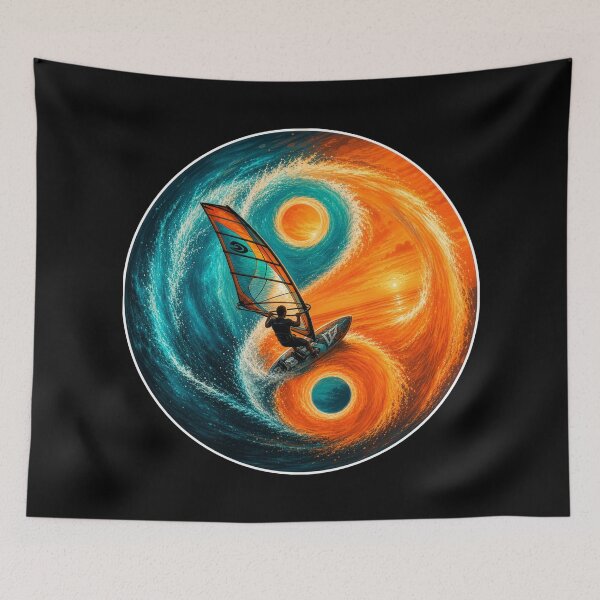 Item preview, Windsurfer Yin Yang Painterly Circular Sticker Tee Windsurf Art Print Ocean Gift designed and sold by sharifex.