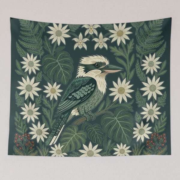 Item preview, Laughing Kookaburra in Flannel Flowers Shirt – Modern Australiana Botanical Art designed and sold by Wennebabs.