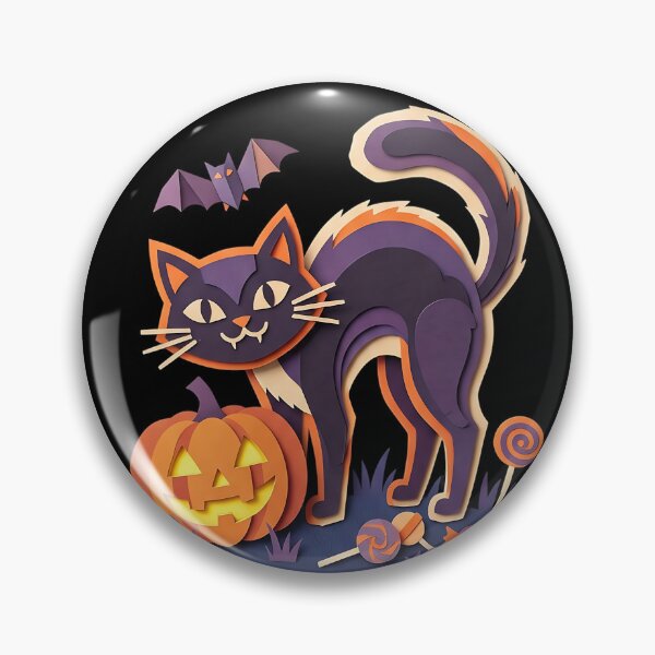 Item preview, Spooky Feline Fright Night: Papercraft Black Cat & Pumpkin Halloween Art designed and sold by CuteKats.