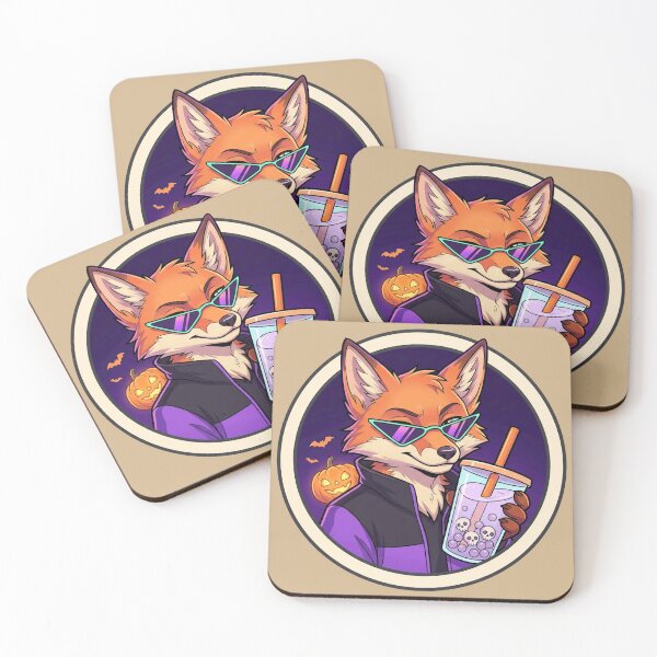 Item preview, Cool Fox Enjoying Spooky Boba Tea designed and sold by ELmestka.