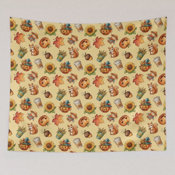 Item preview, Watercolor Autumn Pumpkin Squirrel Seamless Pattern designed and sold by PawtopiaArt.