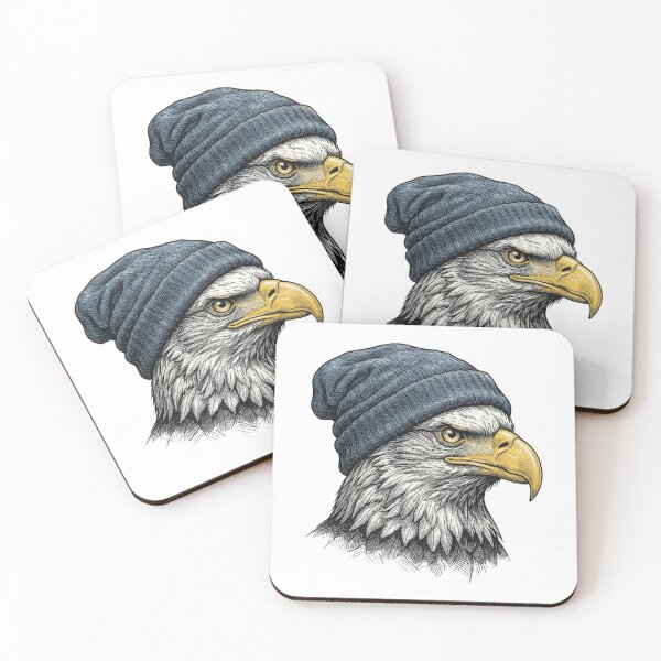 Item preview, Vintage Bald Eagle in Beanie Hat, Hipster American Raptor Bird Illustration designed and sold by raedattia.