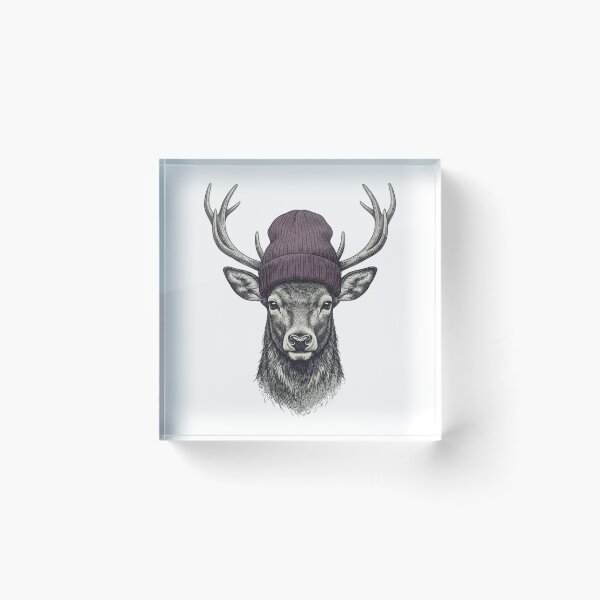 Item preview, Vintage Deer in Beanie Hat, Hipster Buck Antlers Woodland Wildlife Illustration designed and sold by raedattia.
